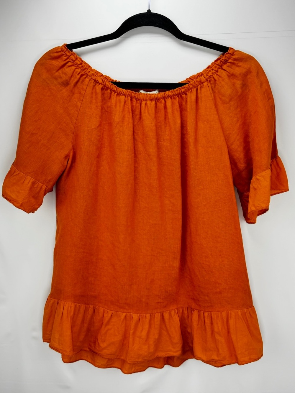 Women’s Zucca Orange Linen Off-Shoulder Ruffle Hem Tunic